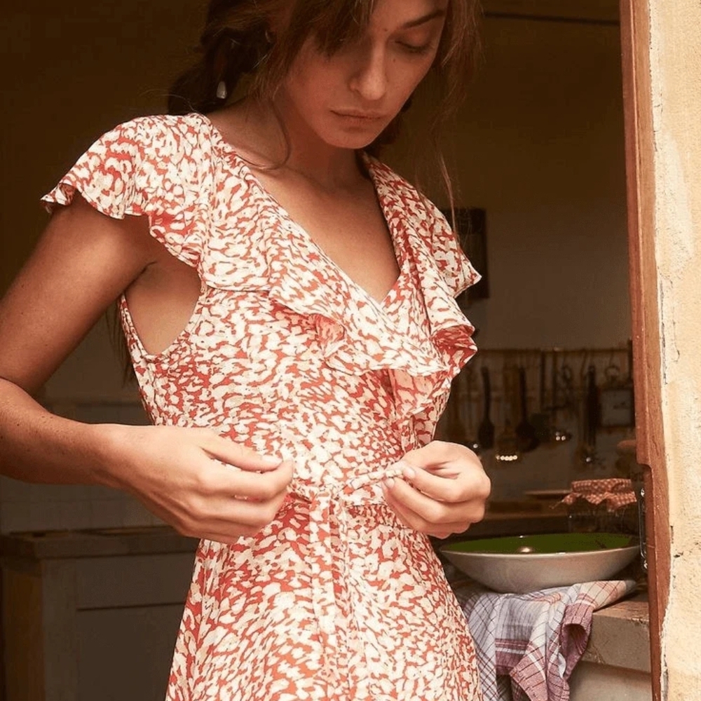 Free People Floral Ruffle Dress in Red and White